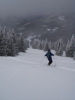 Hugh telemarking untracked powder on Roadrunner