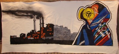 Navajo Woman in Gas Mask Banner Navajo Woman in Gas Mask Banner