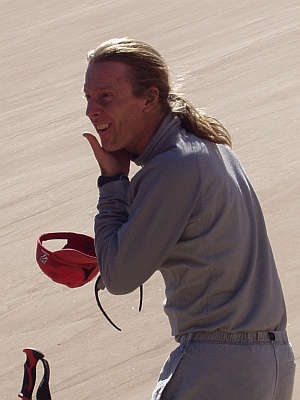 Sand Skiing - Hugh gets a sandy face shot Sand Skiing - Hugh gets a sandy face shot